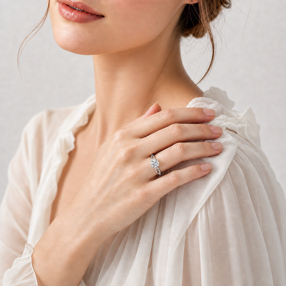 14K Gold Plated Round Cut Engagement Ring, Infinity Band