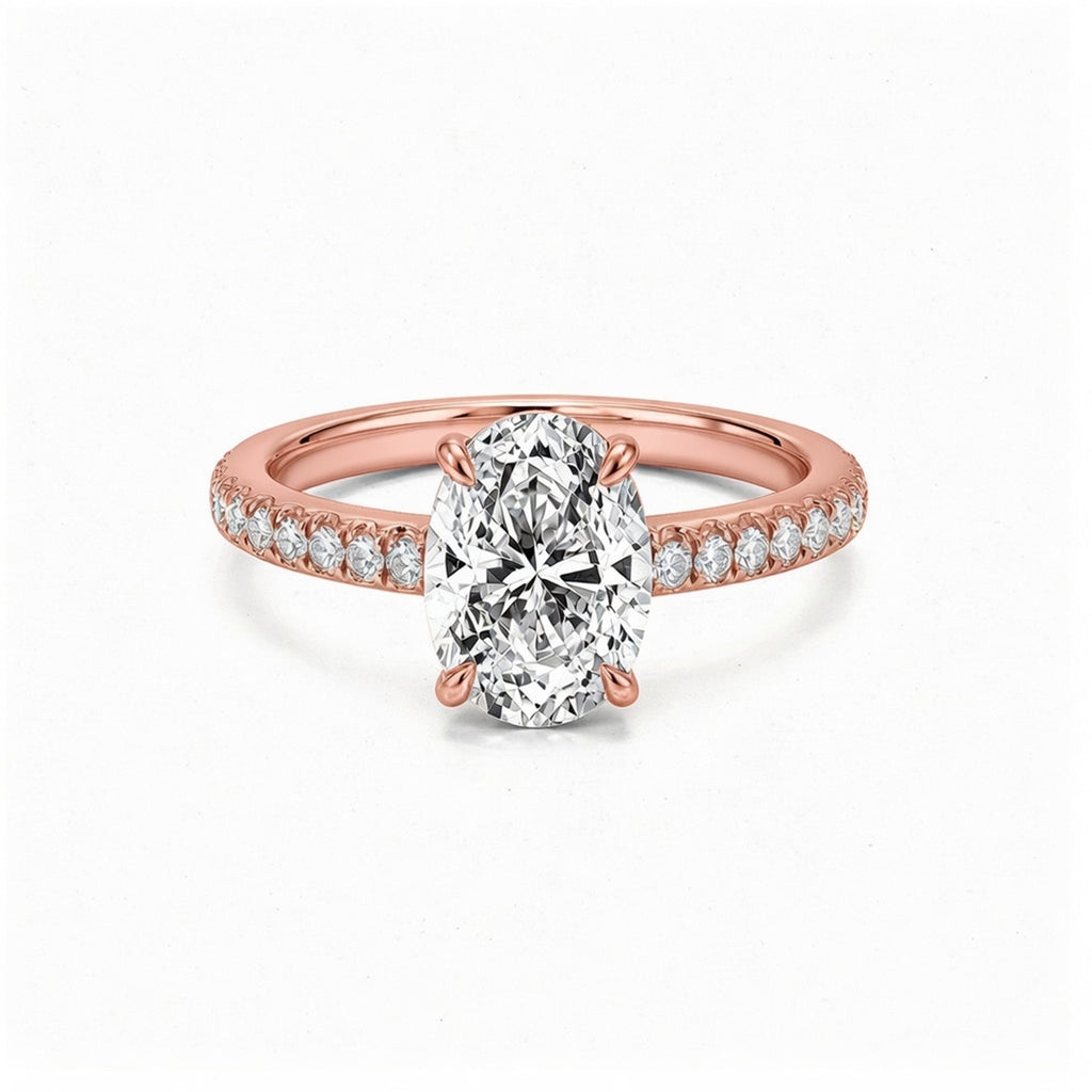 Minimalist 14K Rose Gold Oval-Cut Lab-Grown Diamond Four-Prong Ring