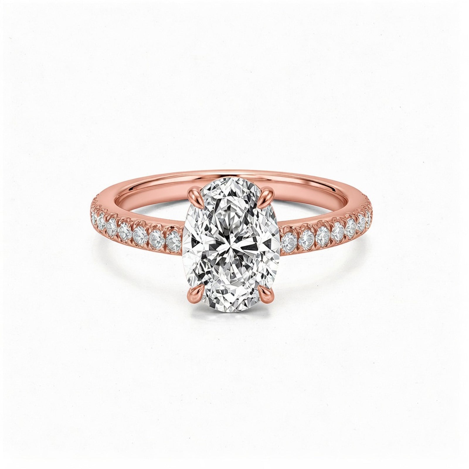 Minimalist 14K Rose Gold Oval-Cut Lab-Grown Diamond Four-Prong Ring