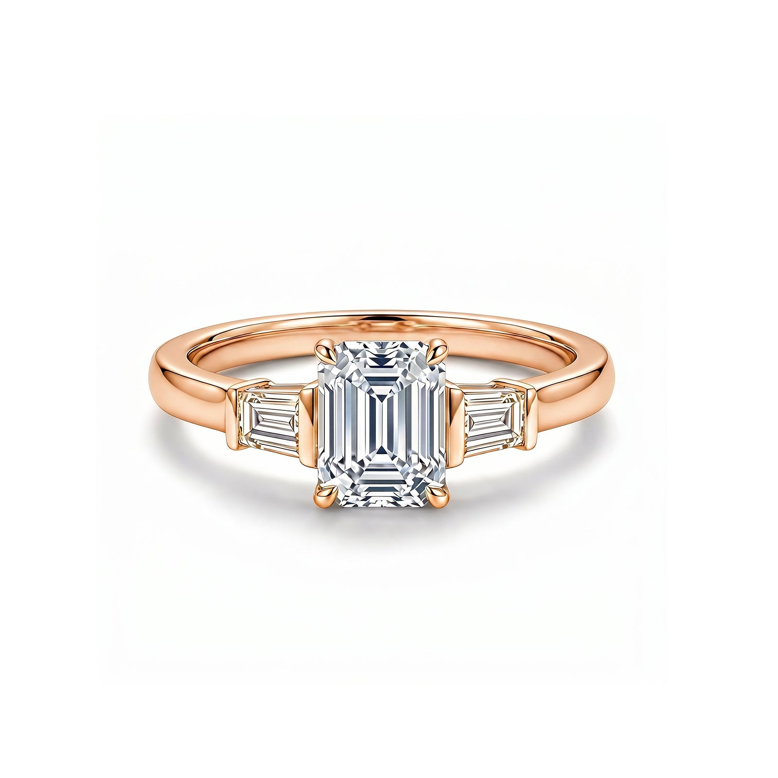 White Gold Emerald Cut Engagement Ring with Baguette Accents