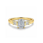 White Gold Emerald Cut Engagement Ring with Baguette Accents