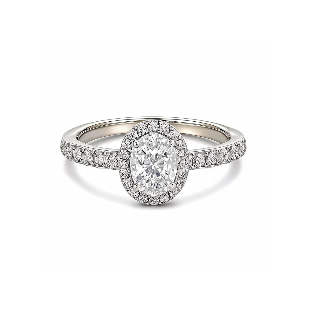 Elegant 14K White Gold Oval-Cut Lab-Grown Diamond Halo Ring