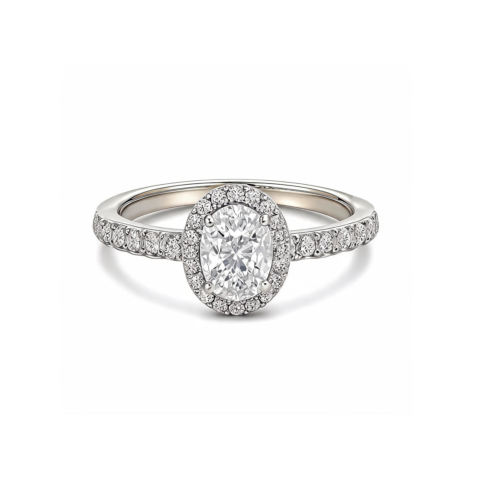 Elegant 14K White Gold Oval-Cut Lab-Grown Diamond Halo Ring