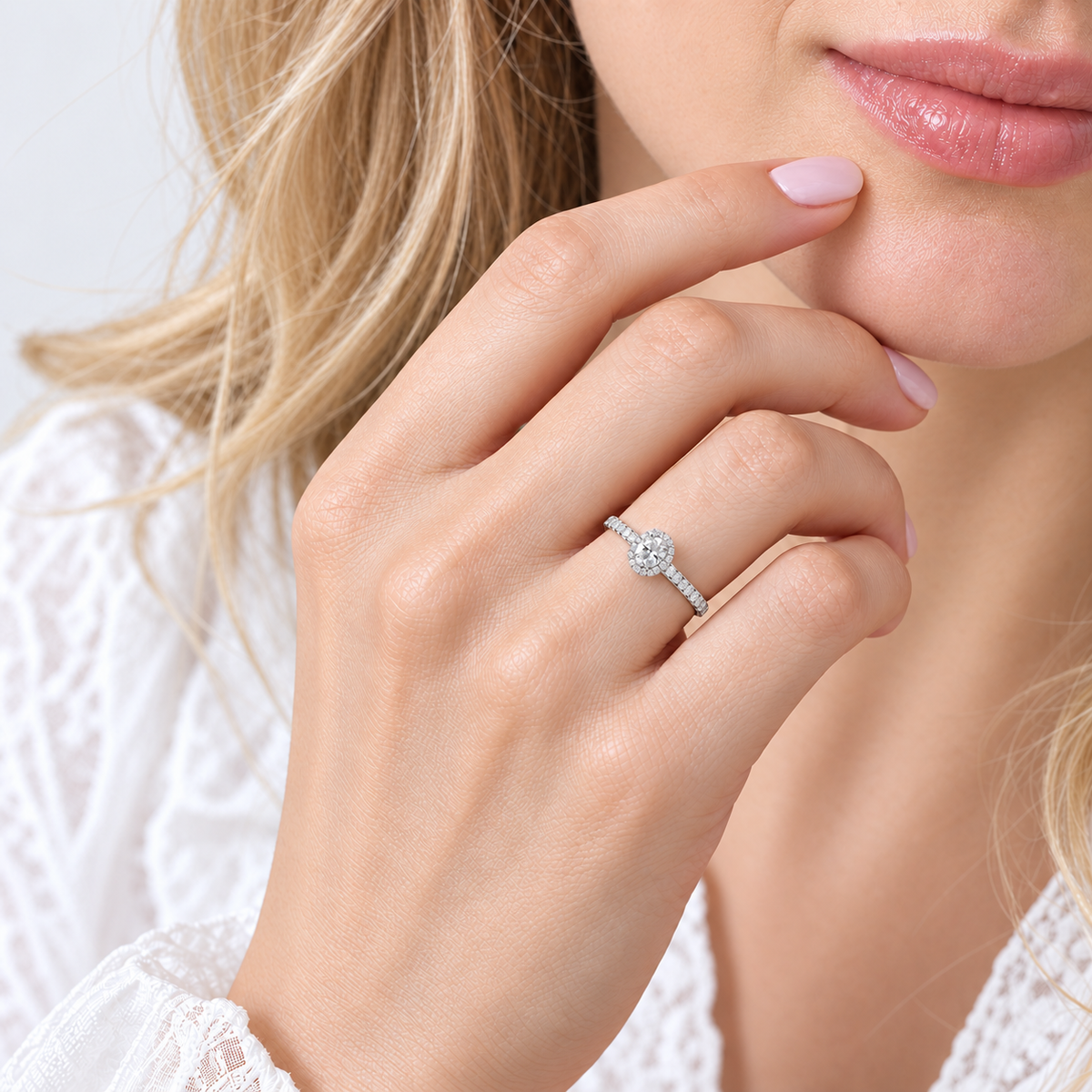 Elegant 14K White Gold Oval-Cut Lab-Grown Diamond Halo Ring