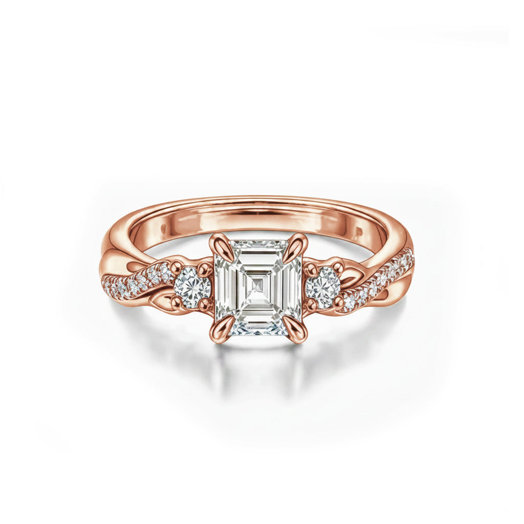 White Gold Princess Cut Engagement Ring, Twisted Pave Band