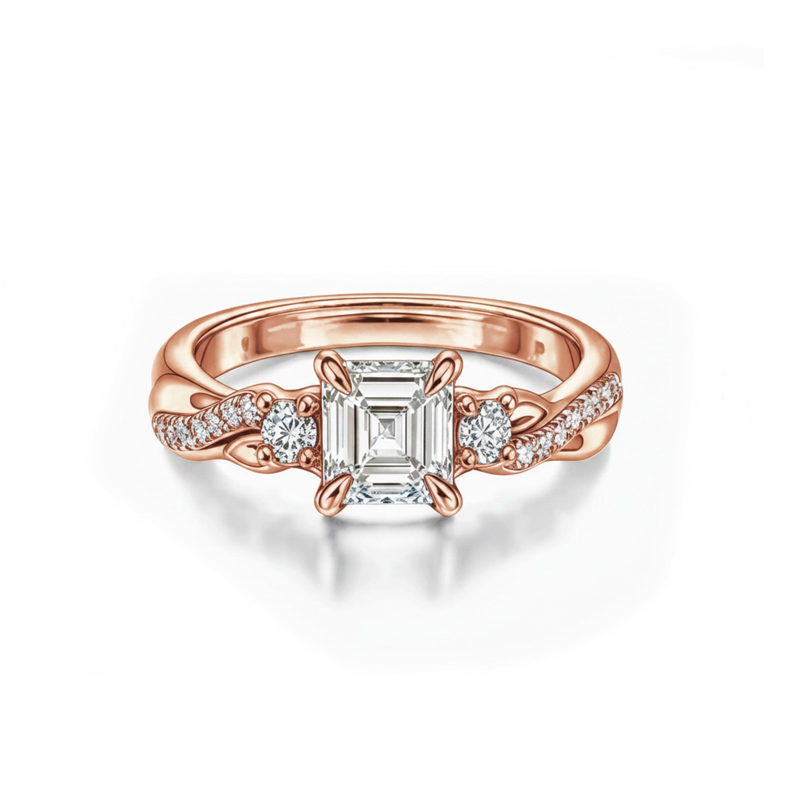 White Gold Princess Cut Engagement Ring, Twisted Pave Band