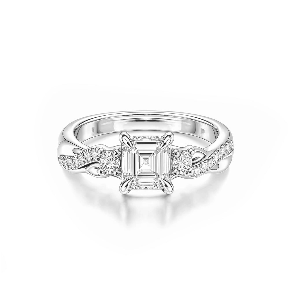 White Gold Princess Cut Engagement Ring, Twisted Pave Band