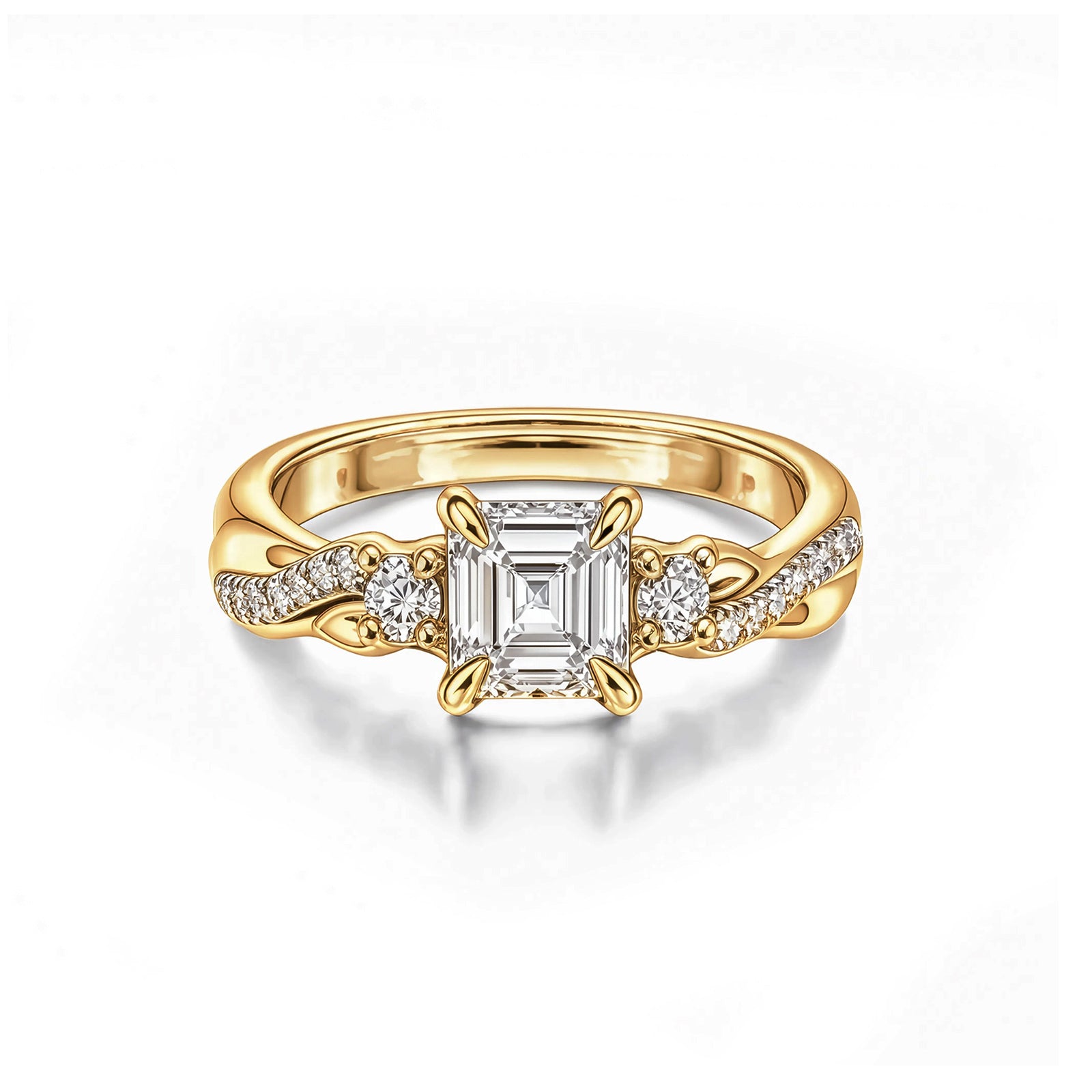 White Gold Princess Cut Engagement Ring, Twisted Pave Band