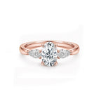 White Gold Three Stone Engagement Ring, Oval Center with Pear Side Stones