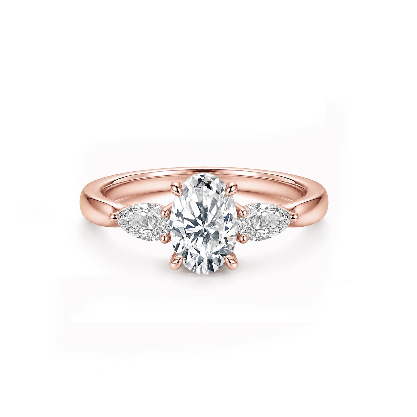 White Gold Three Stone Engagement Ring, Oval Center with Pear Side Stones