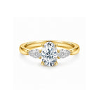 White Gold Three Stone Engagement Ring, Oval Center with Pear Side Stones