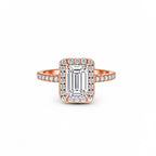 White Gold Emerald Cut Halo Engagement Ring, Pave Band