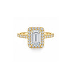 White Gold Emerald Cut Halo Engagement Ring, Pave Band