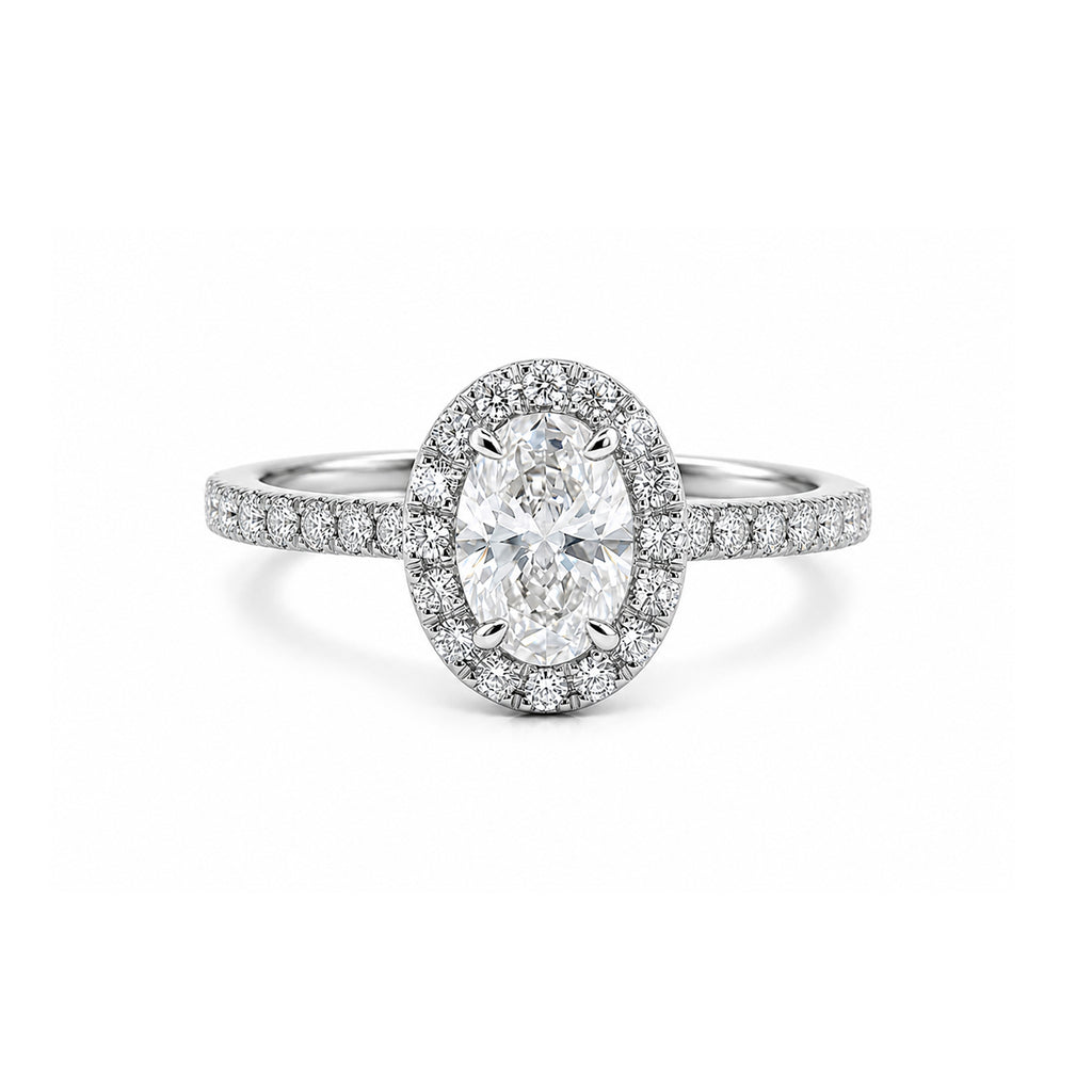 White Gold Oval Cut Halo Ring