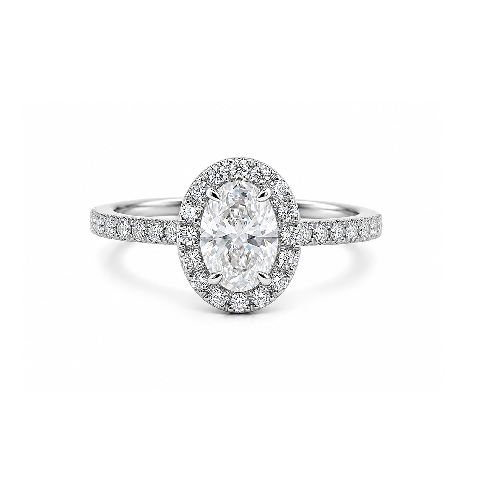 White Gold Oval Cut Halo Ring