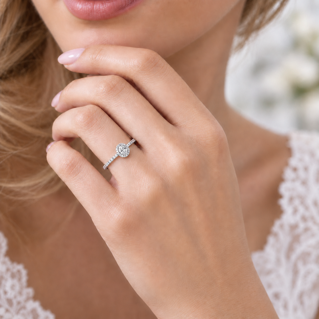 White Gold Oval Cut Halo Ring