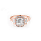 White Gold Emerald Cut Halo Engagement Ring with Baguette Accents