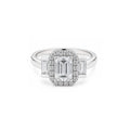 White Gold Emerald Cut Halo Engagement Ring with Baguette Accents