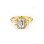 White Gold Emerald Cut Halo Engagement Ring with Baguette Accents