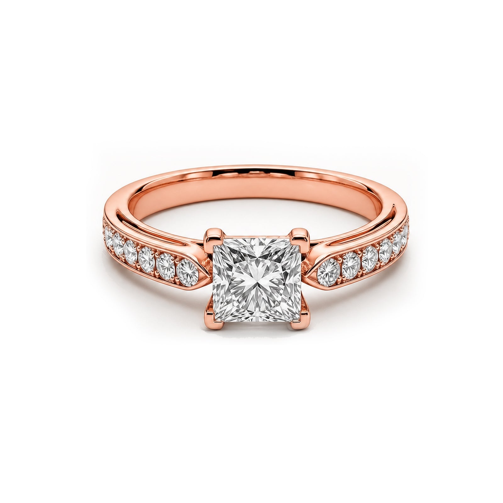 White Gold Princess Cut Engagement Ring, Pave Band