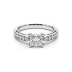 White Gold Princess Cut Engagement Ring, Pave Band