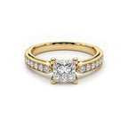 White Gold Princess Cut Engagement Ring, Pave Band