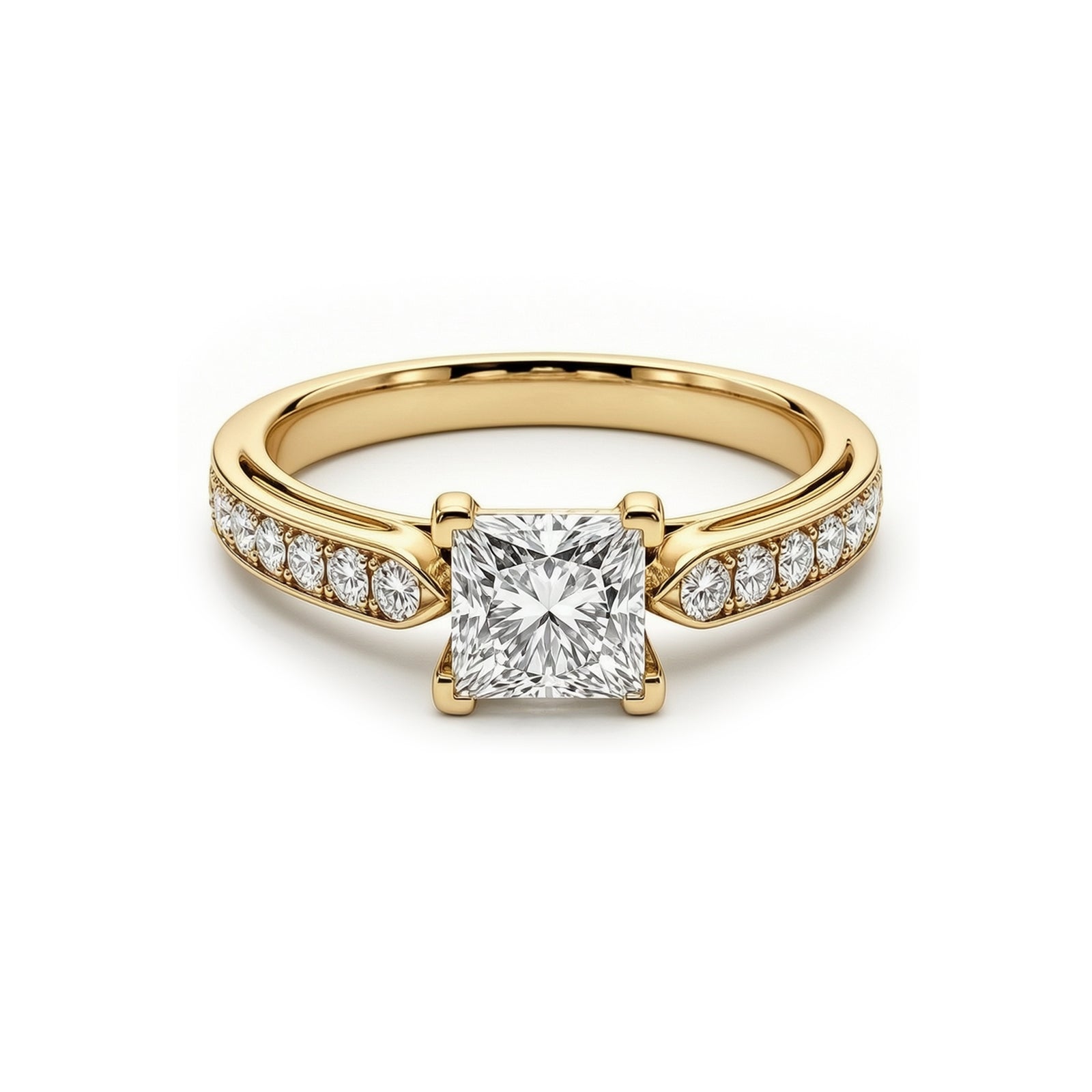 White Gold Princess Cut Engagement Ring, Pave Band