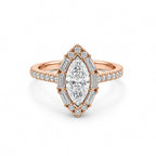 White Gold Marquise Cut Halo Engagement Ring, Full Pave Band