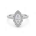 White Gold Marquise Cut Halo Engagement Ring, Full Pave Band
