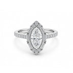 White Gold Marquise Cut Halo Engagement Ring, Full Pave Band