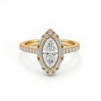 White Gold Marquise Cut Halo Engagement Ring, Full Pave Band