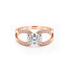 14K Gold Oval Cut Engagement Ring, Split Shank Pave Band