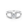 14K Gold Oval Cut Engagement Ring, Split Shank Pave Band
