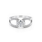 14K Gold Oval Cut Engagement Ring, Split Shank Pave Band