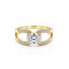14K Gold Oval Cut Engagement Ring, Split Shank Pave Band