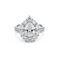 14K Solid Gold Pear Cut Engagement Ring, Floral Halo Full Pave Band