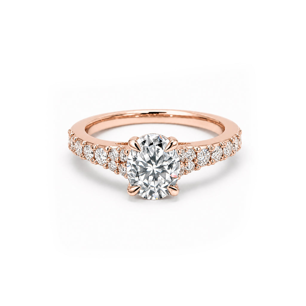 14K White Gold Oval-Cut Lab-Grown Diamond Pave Band Ring