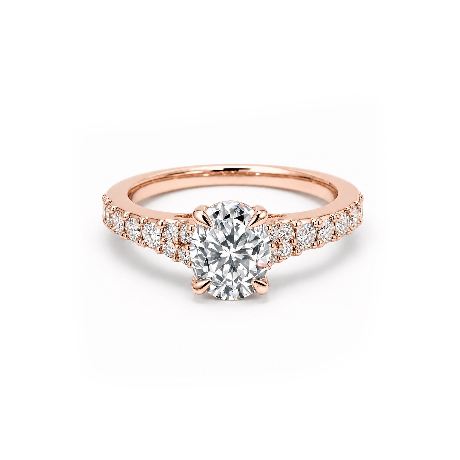 14K White Gold Oval-Cut Lab-Grown Diamond Pave Band Ring