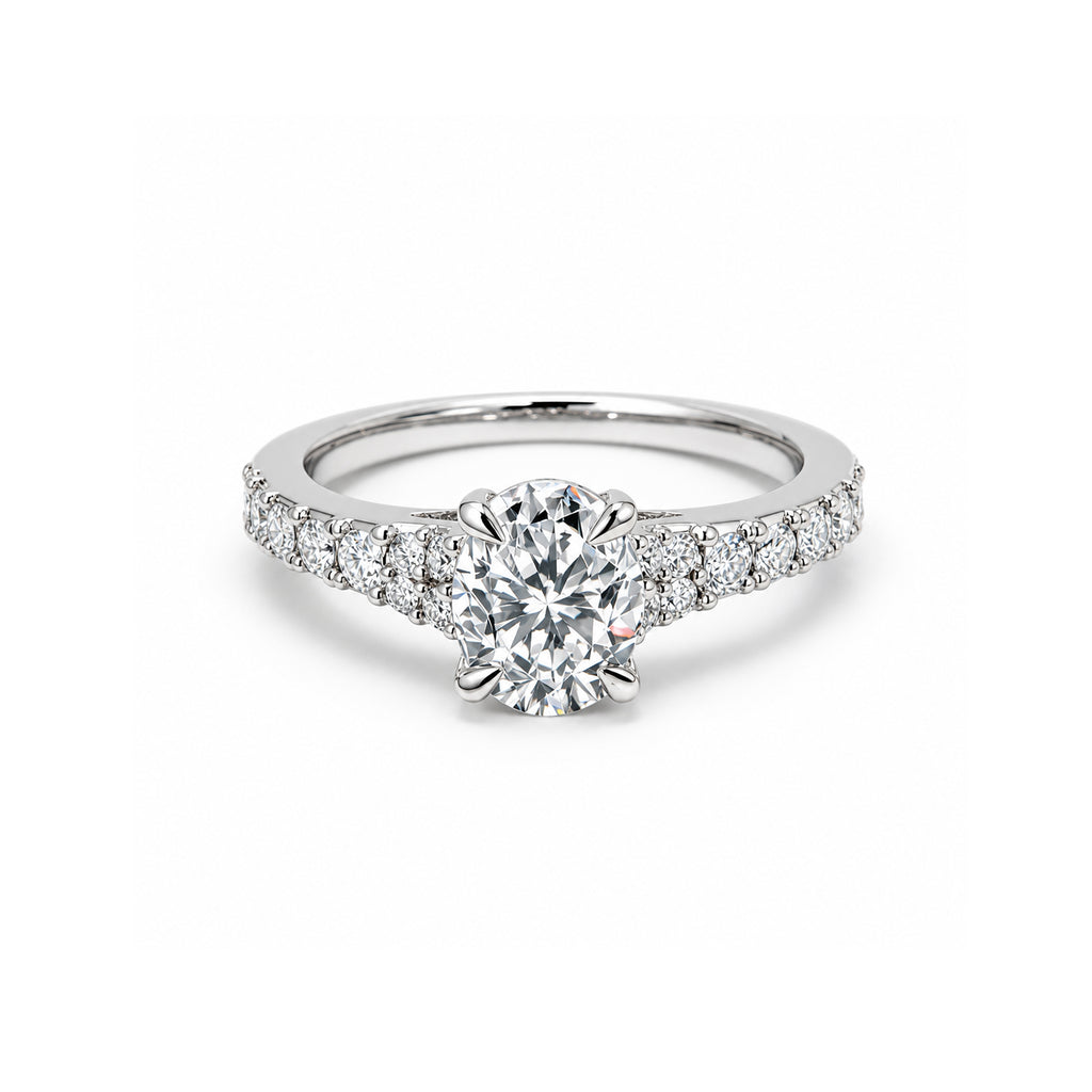 14K White Gold Oval-Cut Lab-Grown Diamond Pave Band Ring