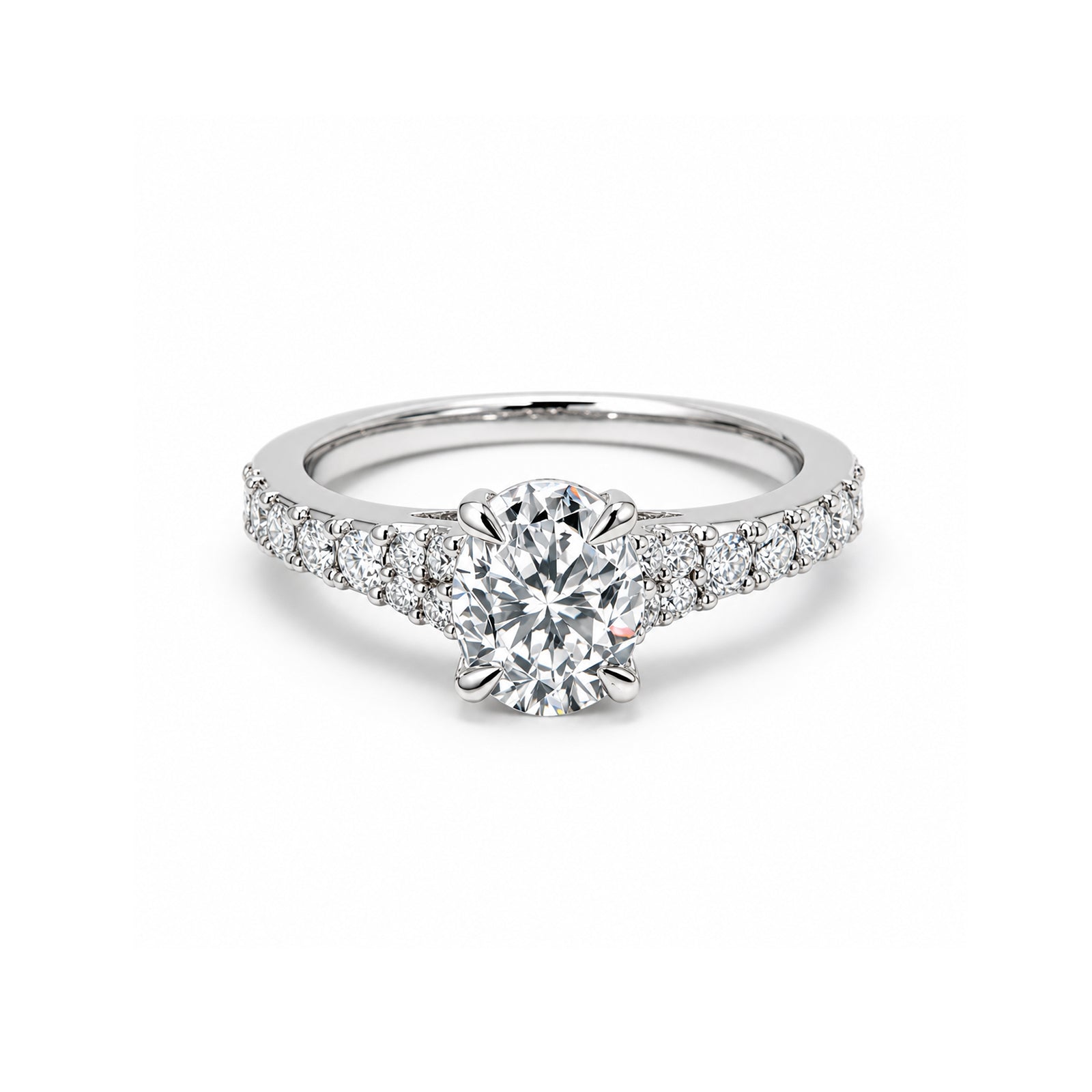 14K White Gold Oval-Cut Lab-Grown Diamond Pave Band Ring