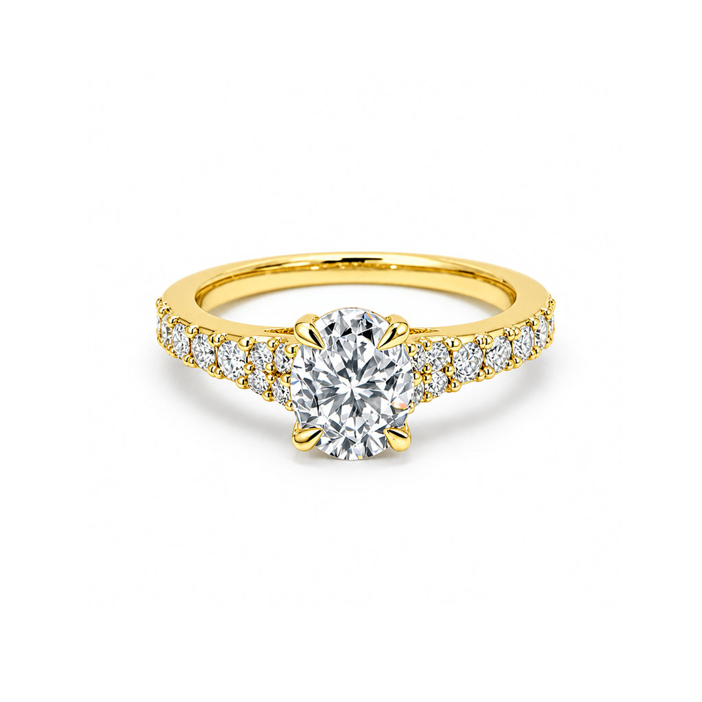 14K White Gold Oval-Cut Lab-Grown Diamond Pave Band Ring