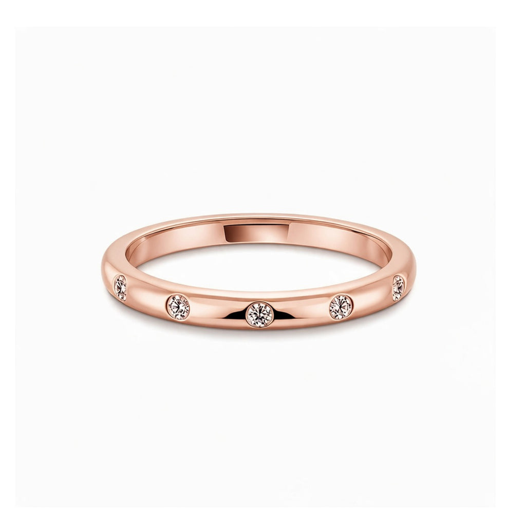 Elegant 14K Yellow Gold Thin Band Ring with Lab-Diamonds