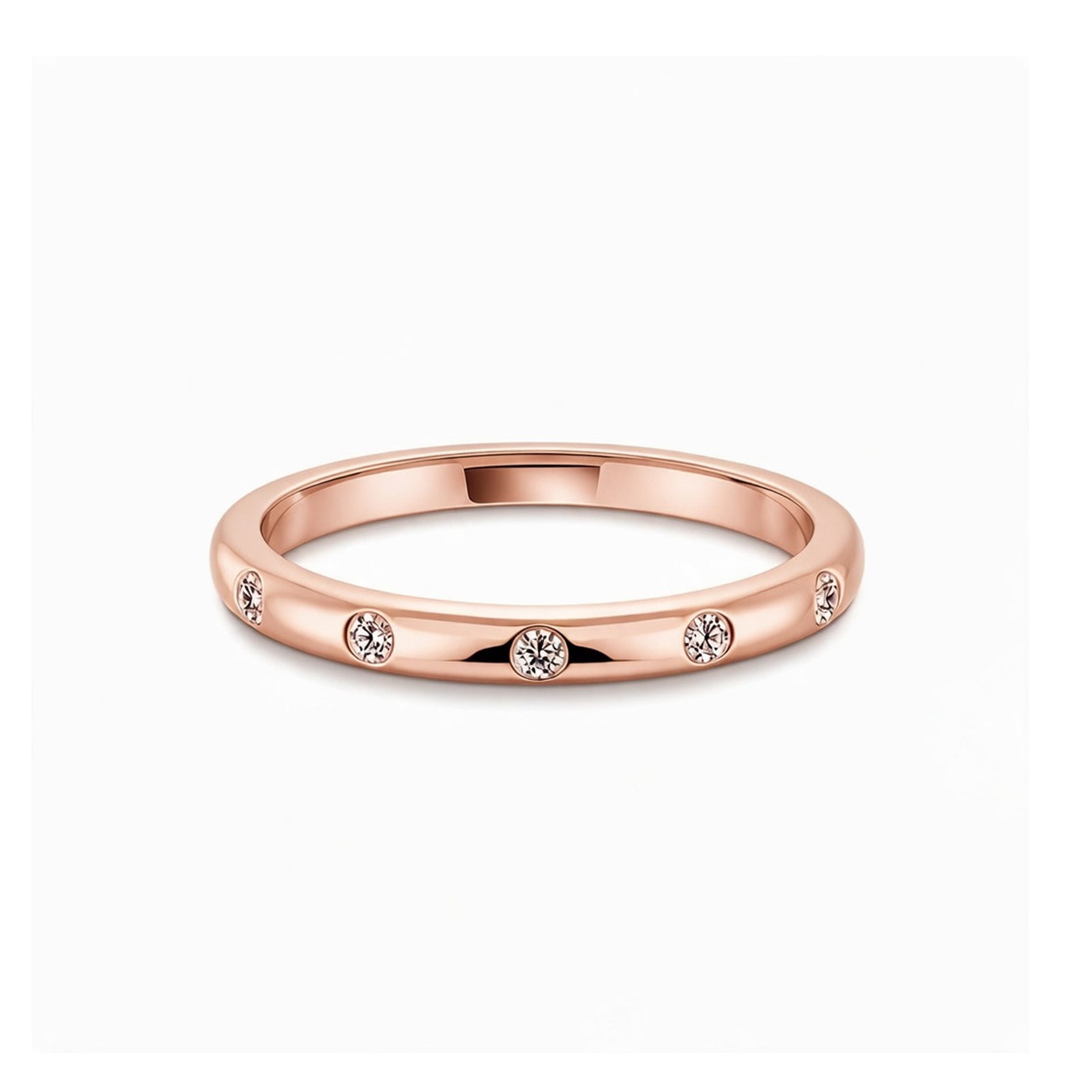 Elegant 14K Yellow Gold Thin Band Ring with Lab-Diamonds