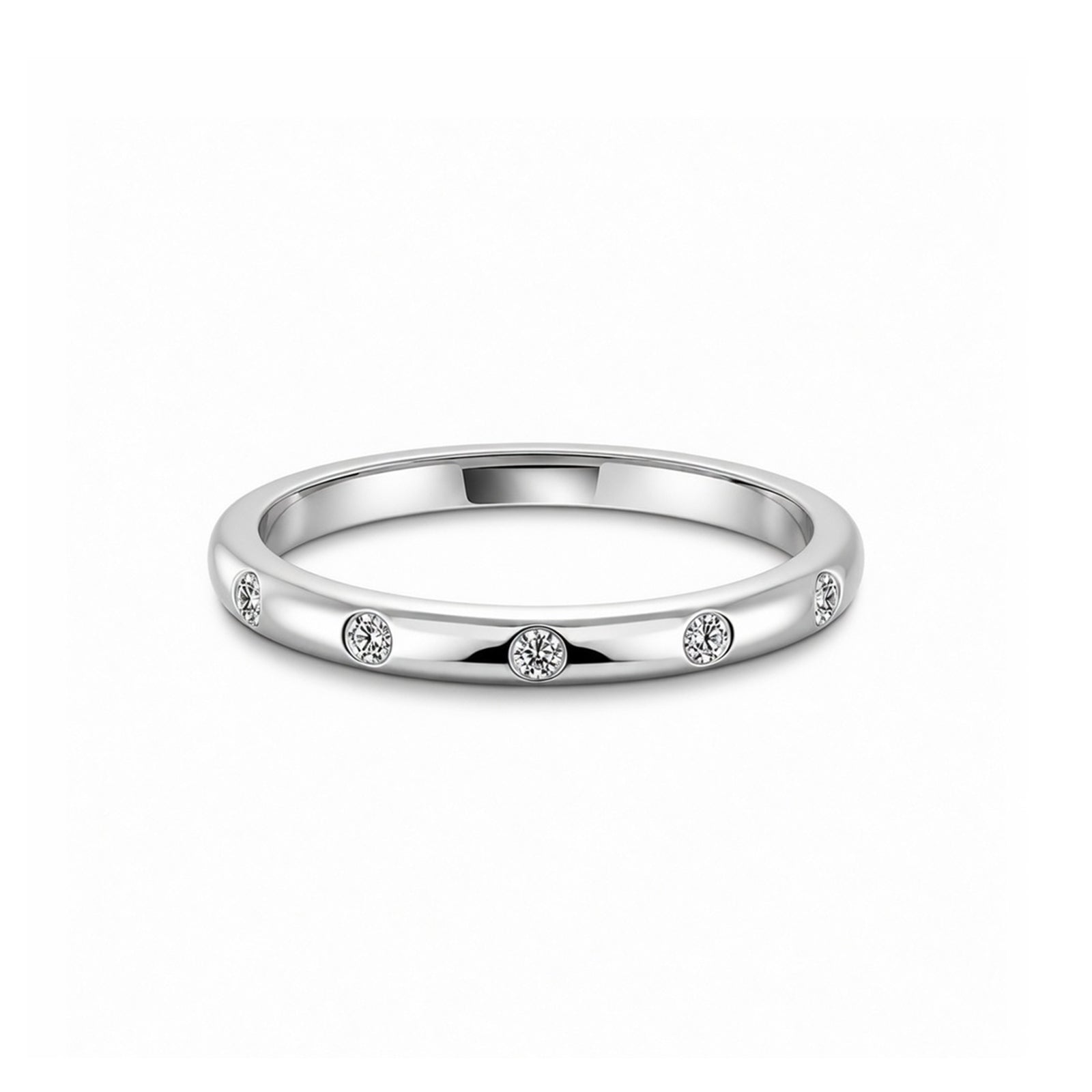 Elegant 14K Yellow Gold Thin Band Ring with Lab-Diamonds
