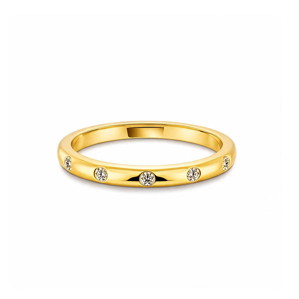 Elegant 14K Yellow Gold Thin Band Ring with Lab-Diamonds