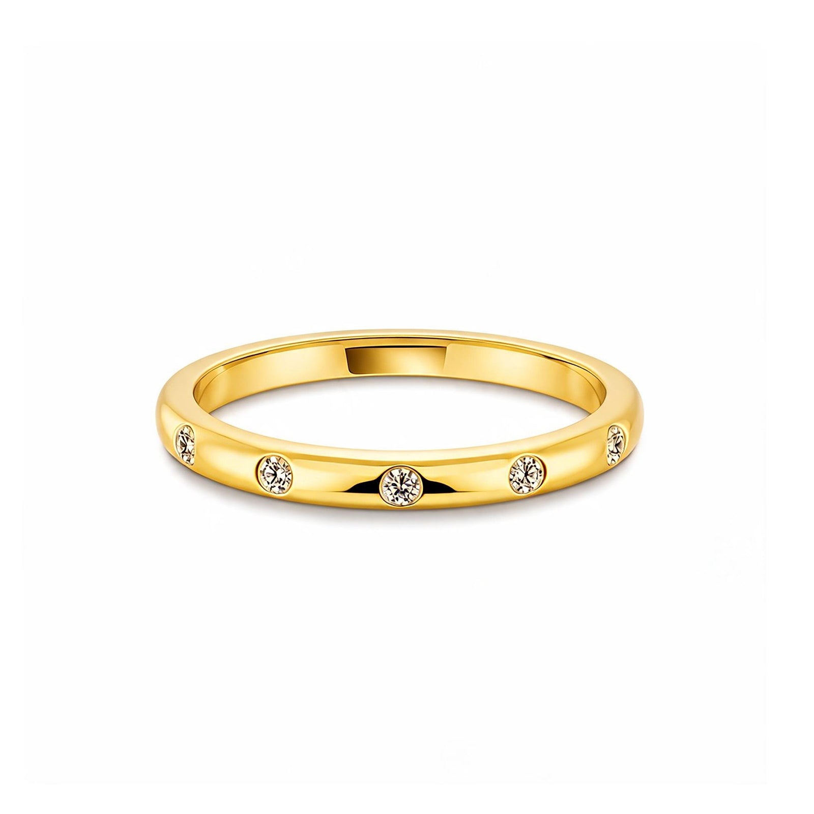 Elegant 14K Yellow Gold Thin Band Ring with Lab-Diamonds