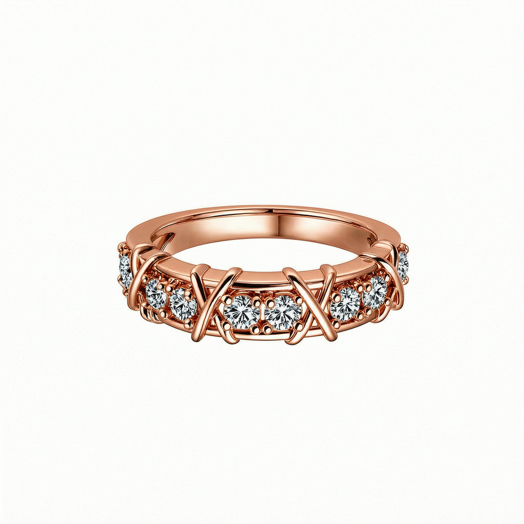White Gold Crisscross Diamond Band, Pave Set Eternity Ring