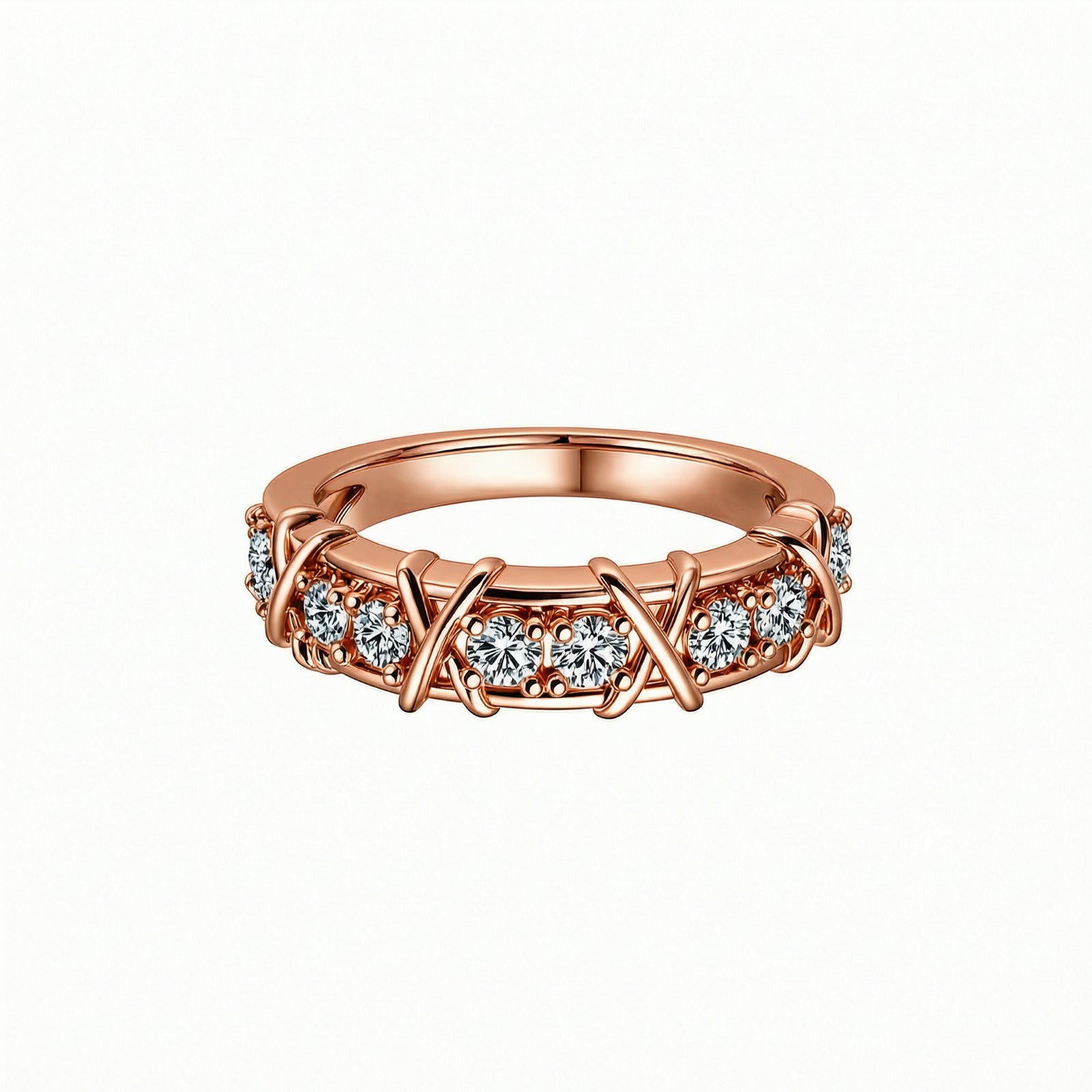 White Gold Crisscross Diamond Band, Pave Set Eternity Ring