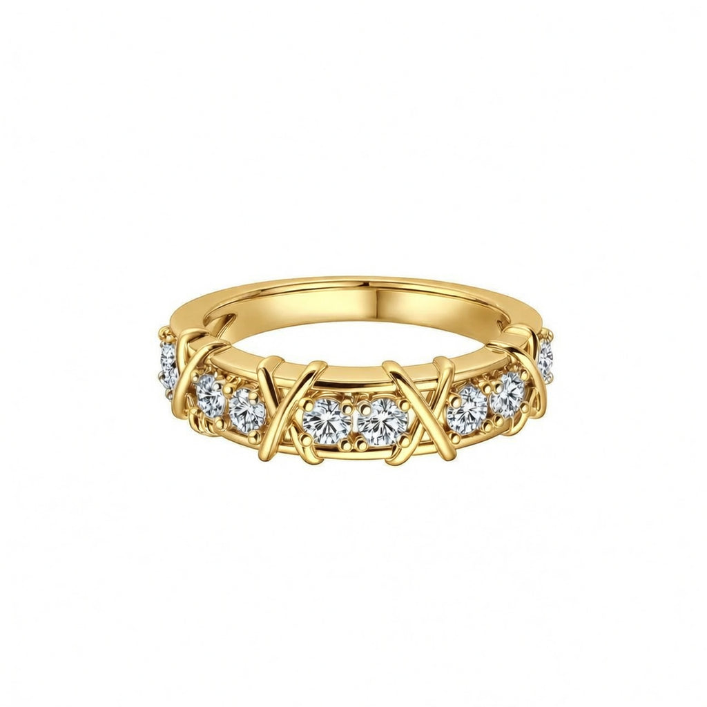 White Gold Crisscross Diamond Band, Pave Set Eternity Ring