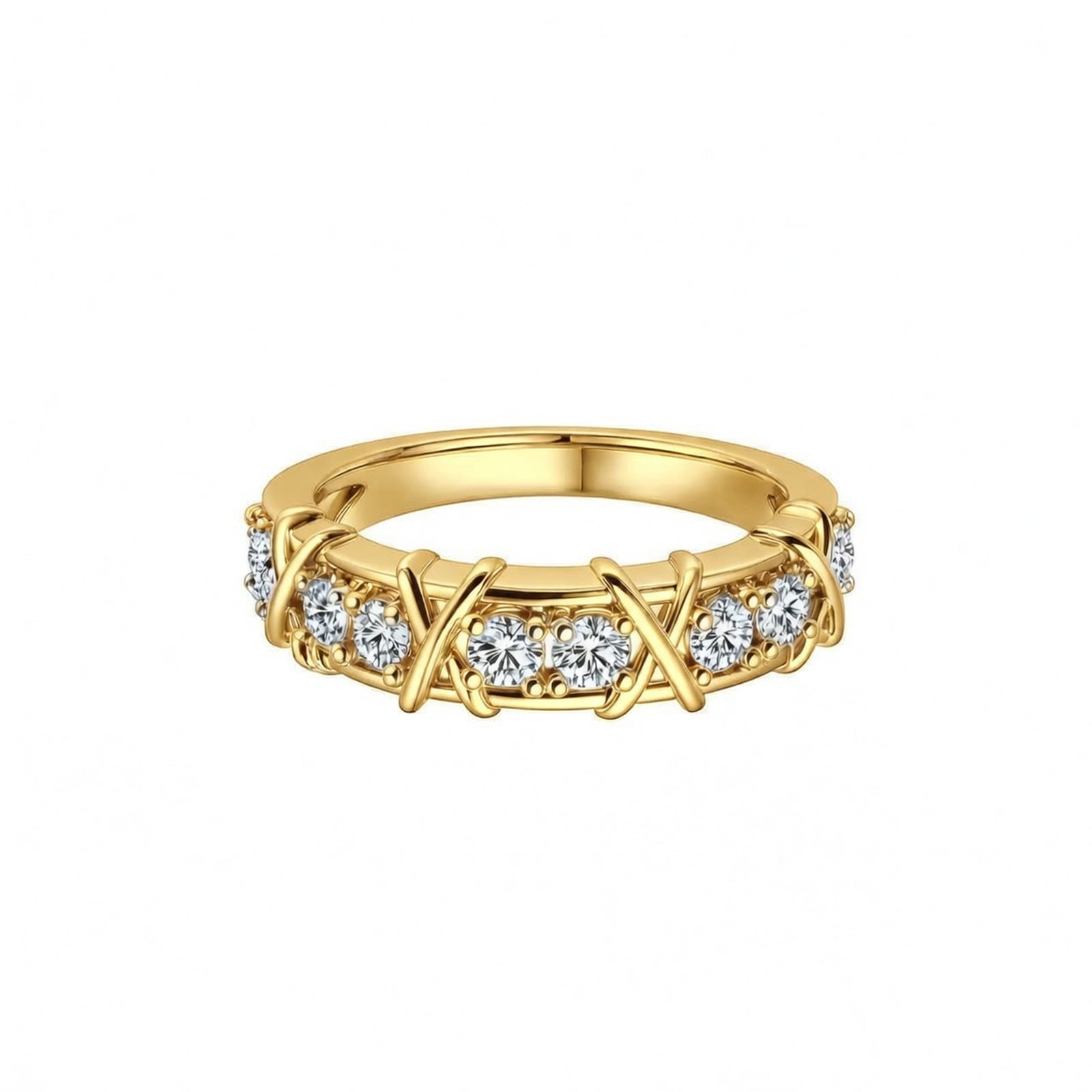 White Gold Crisscross Diamond Band, Pave Set Eternity Ring